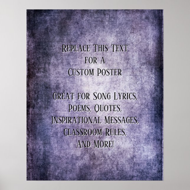 Add Your Text Quote Dark Purple Grunge Textured Poster (Front)
