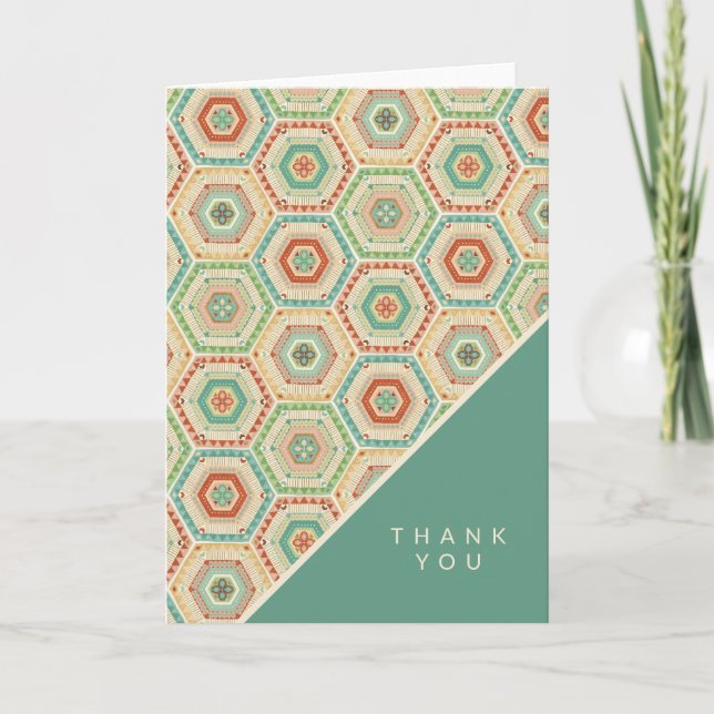 Add Your Text | Southwest Hexagon Pattern Thank You Card (Front)