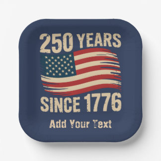 Add Your Text Vintage Grunge American Flag USA 250 Paper Plate