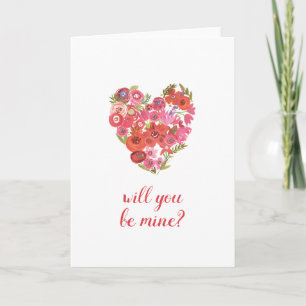 Add Your Text Watercolor Floral Heart Holiday Card