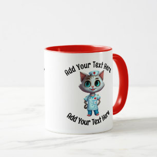 Add Your Text Whimsical Nurse Cat Coffee Mug