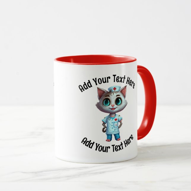 Add Your Text Whimsical Nurse Cat Coffee Mug (Front Right)