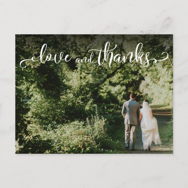 Add Your Wedding Photo, Elegant Love and Thanks Postcard (Front)