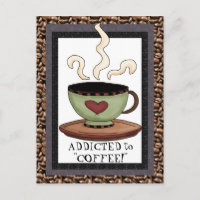 Addicted to coffee cartoon postcard