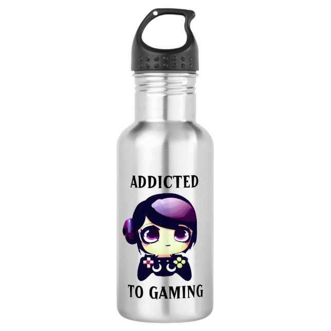 Addicted to Gaming Kawaii Girl Gamer 532 Ml Water Bottle (Front)