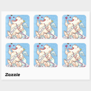 ADDICTED TO LOVE FUNNY BABY CUPID, CHOCOLATE CANDY SQUARE STICKER