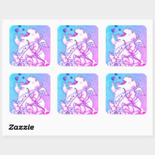 ADDICTED TO LOVE FUNNY BABY CUPID, CHOCOLATE CANDY SQUARE STICKER