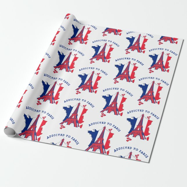 ADDICTED TO PARIS Eiffel Tower Wrapping Paper (Unrolled)