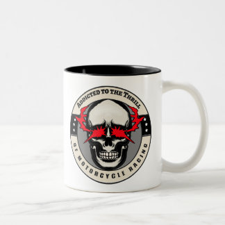 Addicted To The Thrill Of Motorcycle Racing Skull Two-Tone Coffee Mug