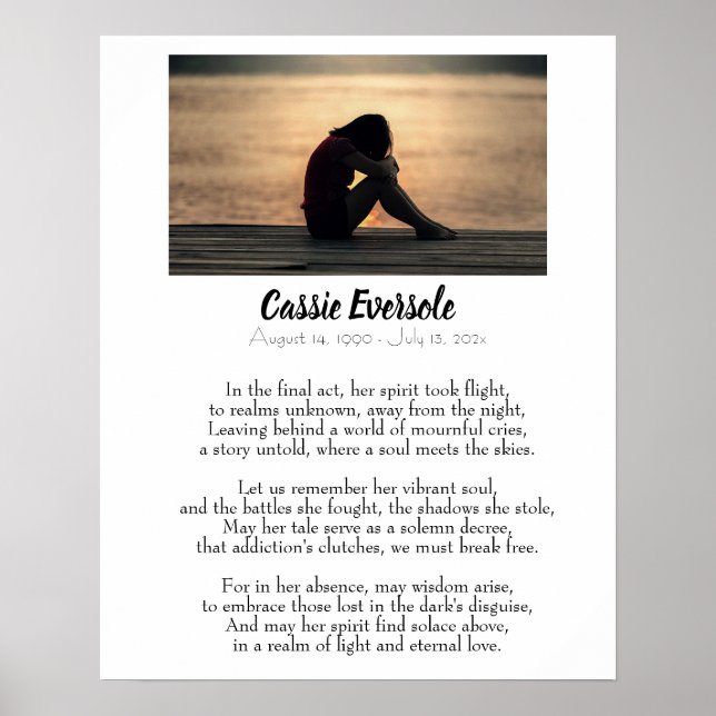 Addiction Poem Memorial with Photo Poster (Front)
