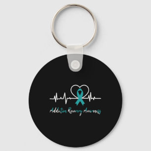 Addiction Recovery Awareness Heartbeat Teal Ribbon Key Ring