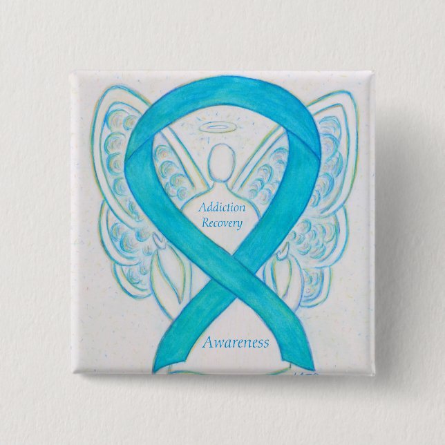 Addiction Recovery Blue Awarness Ribbon Angel Pin (Front)