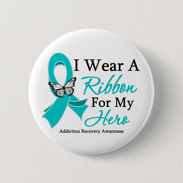Addiction Recovery I Wear a Ribbon For My Hero 6 Cm Round Badge (Front)