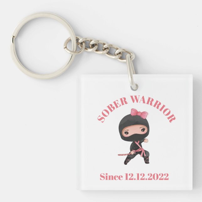 Addiction Recovery Keychain, Sober Since Ninja Key Ring (Front)