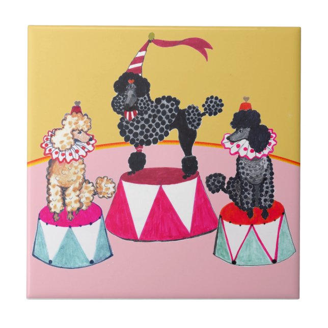 Addie's Circus Poodles Ceramic Tile Trivet (Front)