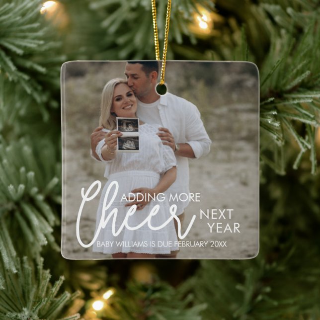 Adding More Cheer Next Year Pregnancy Christmas Ceramic Ornament (Tree)