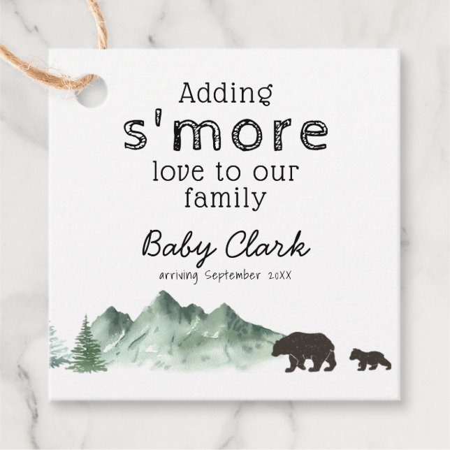 Adding S'more Love Baby Shower Bear Tag (Front)