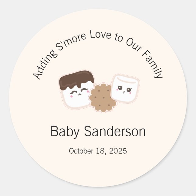 Adding S'more Love Invitation, Baby Shower Classic Round Sticker (Front)