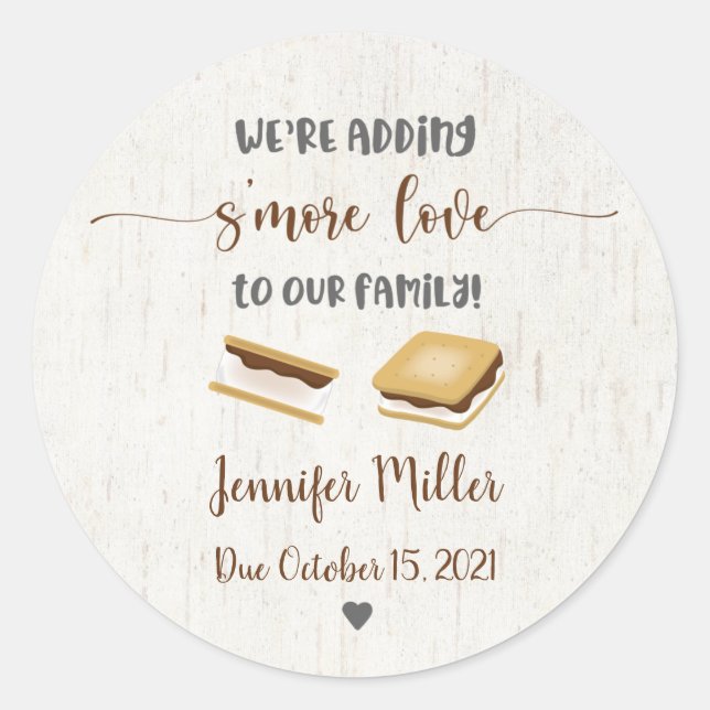 Adding S'more Love S'mores Baby Shower Favour Classic Round Sticker (Front)