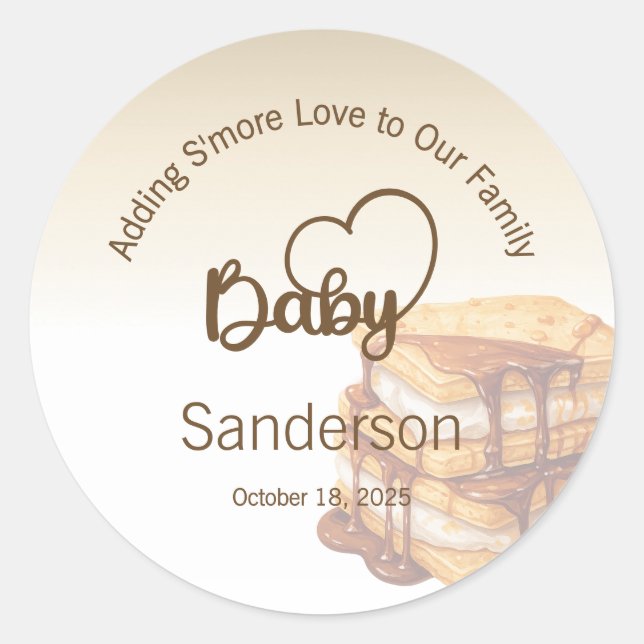 Adding S'more Love to Our Family Label Baby Shower (Front)