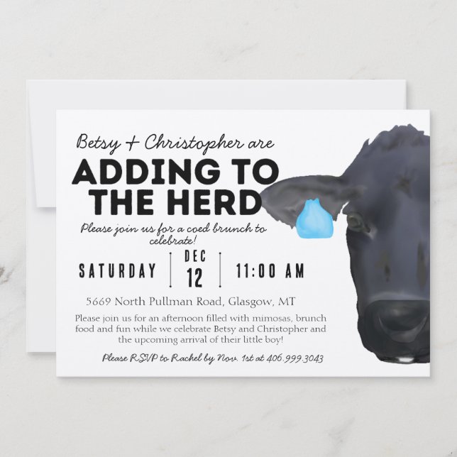 Adding to the Herd!  Cow Ranch Farm Baby Shower Invitation (Front)