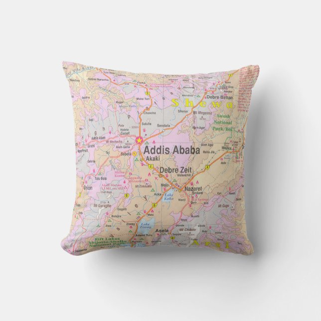 Addis Ababa & Central Ethiopia Vintage Map Cushion (Front)