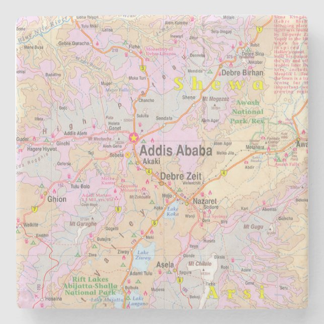 Addis Ababa & Central Ethiopia Vintage Map Stone Coaster (Front)