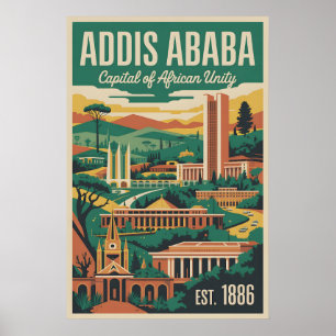 Addis Ababa Ethiopia Retro Travel Poster Art