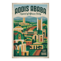 Addis Ababa Ethiopia Retro Travel Poster Art
