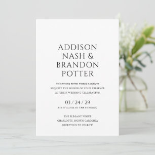 Addison Black and White Classic Elegant Wedding Invitation