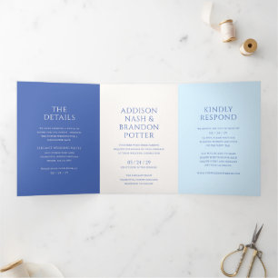 Addison Blue Classic Elegant Wedding Tri-Fold Invitation