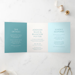 Addison Teal Green Classic Elegant Wedding Tri-Fold Invitation