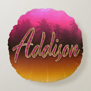 Addison Vorname Name golden pink Kissen Round Cushion