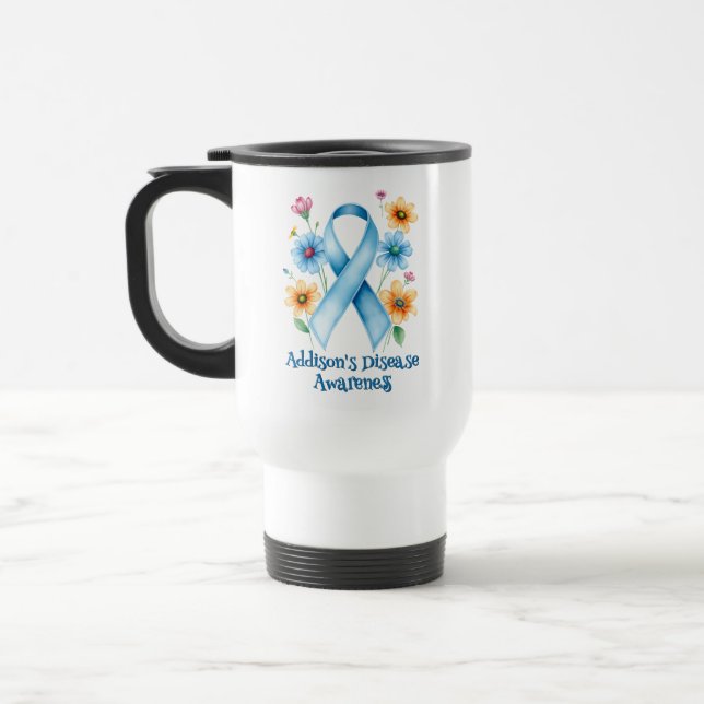 Addison's Disease Awareness | Blue Ribbon Travel Mug (Left)