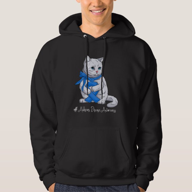 Addisons Disease Awareness Month Blue Ribbon Cat Hoodie (Front)