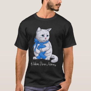 Addisons Disease Awareness Month Blue Ribbon Cat T-Shirt