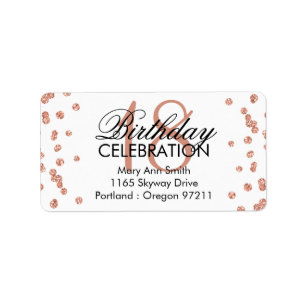 Address 18th Birthday Rose Gold Glitter Confetti Label