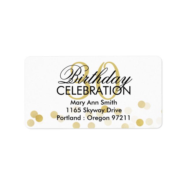 Address 30th Birthday Gold Foil Glitter Lights Label (Front)