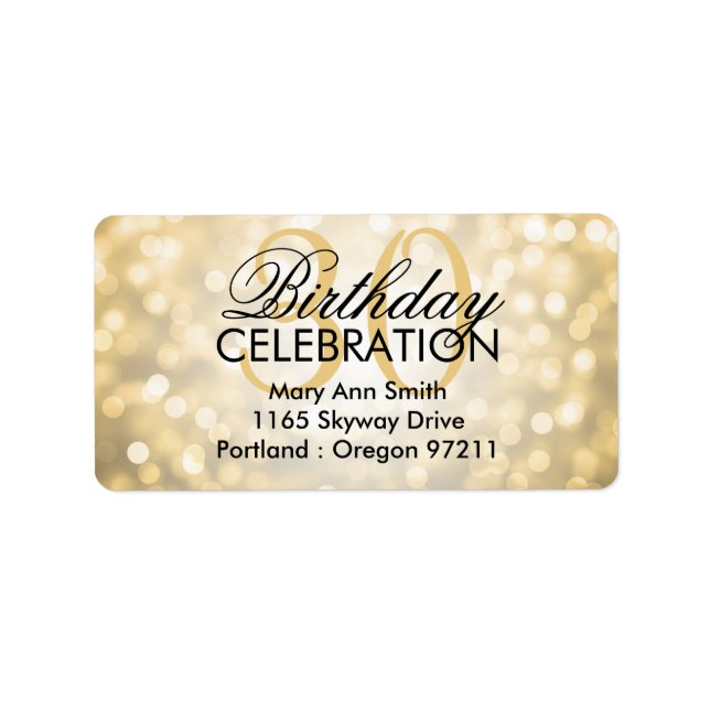Address 30th Birthday Party Gold Glitter Lights Label (Front)