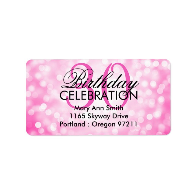 Address 30th Birthday Party Pink Glitter Lights Label (Front)