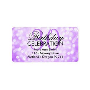 Address 30th Birthday Party Purple Glitter Lights Label