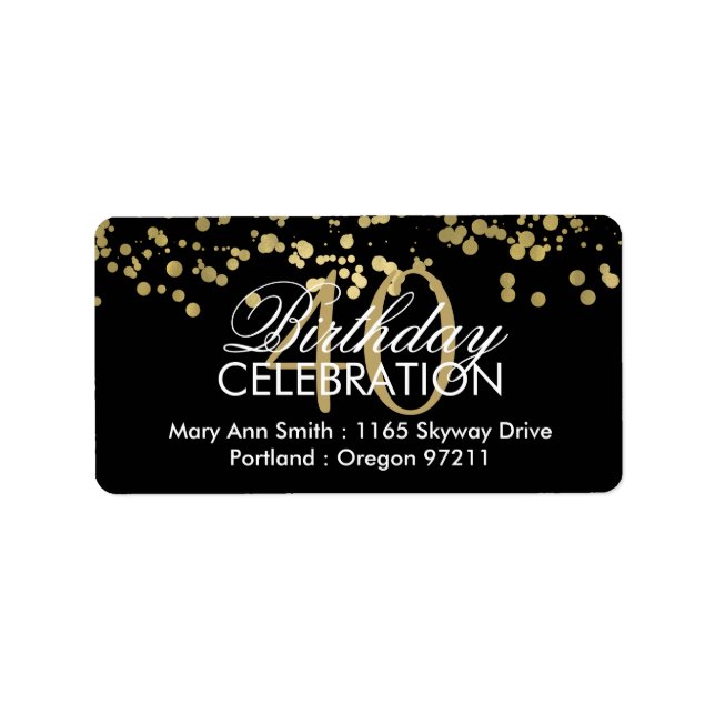 Address 40th Birthday Gold Foil Confetti Label (Front)
