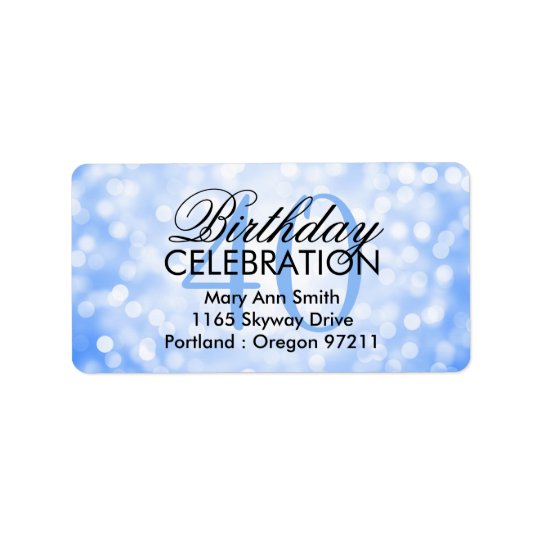 Address 40th Birthday Party Blue Glitter Lights Address Label