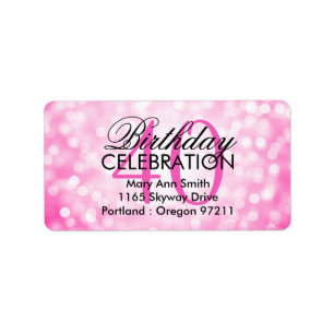 Address 40th Birthday Party Pink Glitter Lights Label
