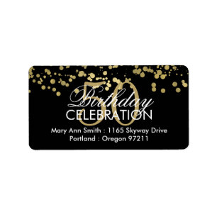 Address 50th Birthday Gold Foil Confetti Label