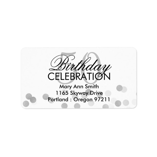 Address 50th Birthday Silver Foil Glitter Lights Label (Front)