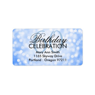 Address 60th Birthday Party Blue Glitter Lights Label
