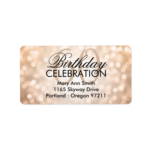 Address 60th Birthday Party Copper Glitter Lights Label (Front)
