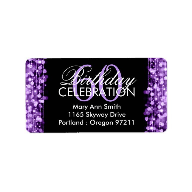 Address 60th Birthday Party Sparkles Purple Label (Front)
