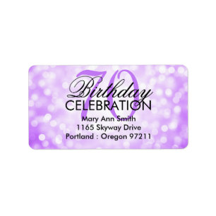 Address 70th Birthday Party Purple Glitter Lights Label